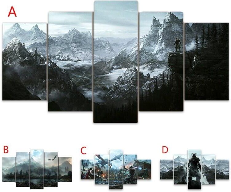 Murmure decorative paintings 5 Piece Video Game  Skyrim Dragon  Posters and HD Prints Landscape Pictures Canvas Painting for Living Room Wall Art Home Decor