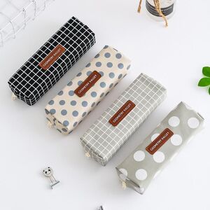 Happypilot Geometry Grid Dot Student Pencil Case School Pen Case For Girls Boys Stationery Canvas Pencil Bag School Supplies