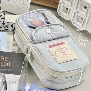 Love Home Garden Retro Travel Organizer Bag Simplicity Blue Series Cosmetic Bag Heart Zipper High-Capacity Pencil Case