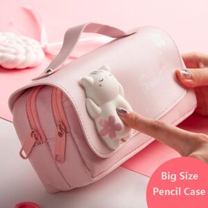 Aloisia Cute Cat Decompression Pencil Case Big Pencil Box Portable Girls Pen Bag Double Layer School Pouch Kawaii Stationery Pensil Case