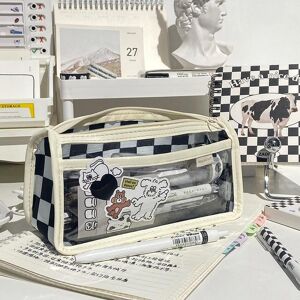 Odilo pencil bag, stationery bag Checkered pattern, large size, can hold a lot of things, simple design, transparent color