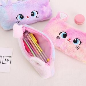 look interesting Kawaii Cartoon Cute Cat Plush Pouch Pencil Case Zipper Fluffy Large Capacity Pen Bag School Stationery Storage Bag