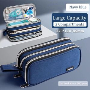 TOP-HOME MALL 3 Compartment Large Capacity School Pencil Case Pen Bag Student Pencil Cases Cosmetic Bag Stationary Organize Office Supply
