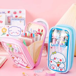 ES cool Transparent Pencil Case Large Capacity Pencil Storage Bag For School Students, Bunny Bear Stationery Box