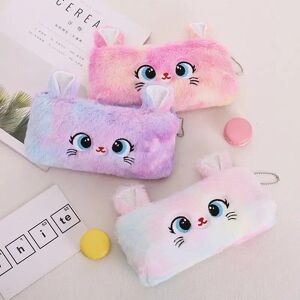 NATAWA Kawaii Cartoon Cute Cat Plush Pouch Pencil Case Zipper Fluffy Large Capacity Pen Bag School Stationery Cosmetics Storage Bag