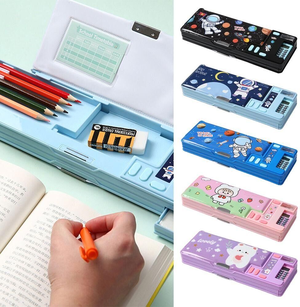 VigorNicce Double Layer Pencil Case With Calculator Stationery Storage Box  For Boys/Girls