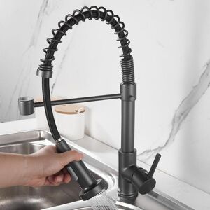 Super Talent 360°Swivel Spout Kitchen Sink Mixer Taps Black Brass Faucets for Kitchen Sink Single Lever Pull Out Hot Cold Water Crane