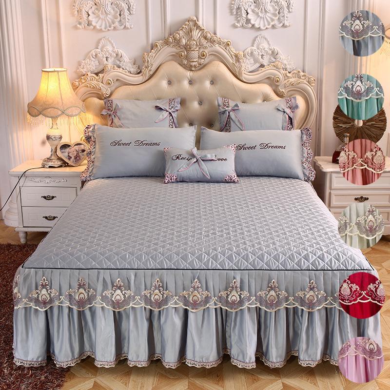 Omiya Bedding Sets Textile Princess Lace Quilted Bedcover Bedspread Polyester Cotton Luxury Bed Cover Skirts Bedspread (No Pillowcase)