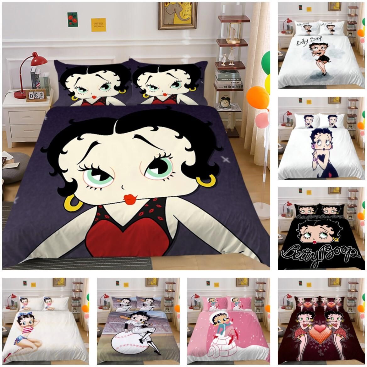 3D bedding set 14 Bedding Cover Suit Design 3D Betty Boop Printed Bedspread Teens Polyester Full Size Bedroom Decor