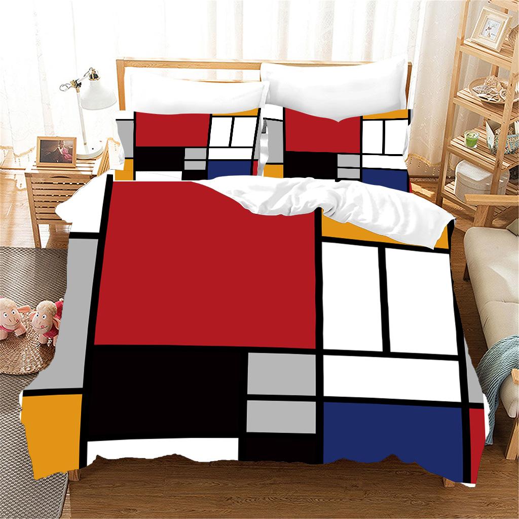 Furniture Component Abstract Geometric Black and White Line Rectangle 3pcs Bedding Sets Single Double Bed Duvet Cover Set and 2pcs Pillow cover