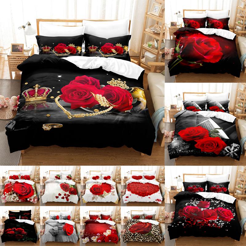 Furniture Component Red Roses Duvet Cover Set Queen Size King Full 3D Bedding Sets Flower Pillowcase Quilt Linens Single Double Bed 220x240 200x200