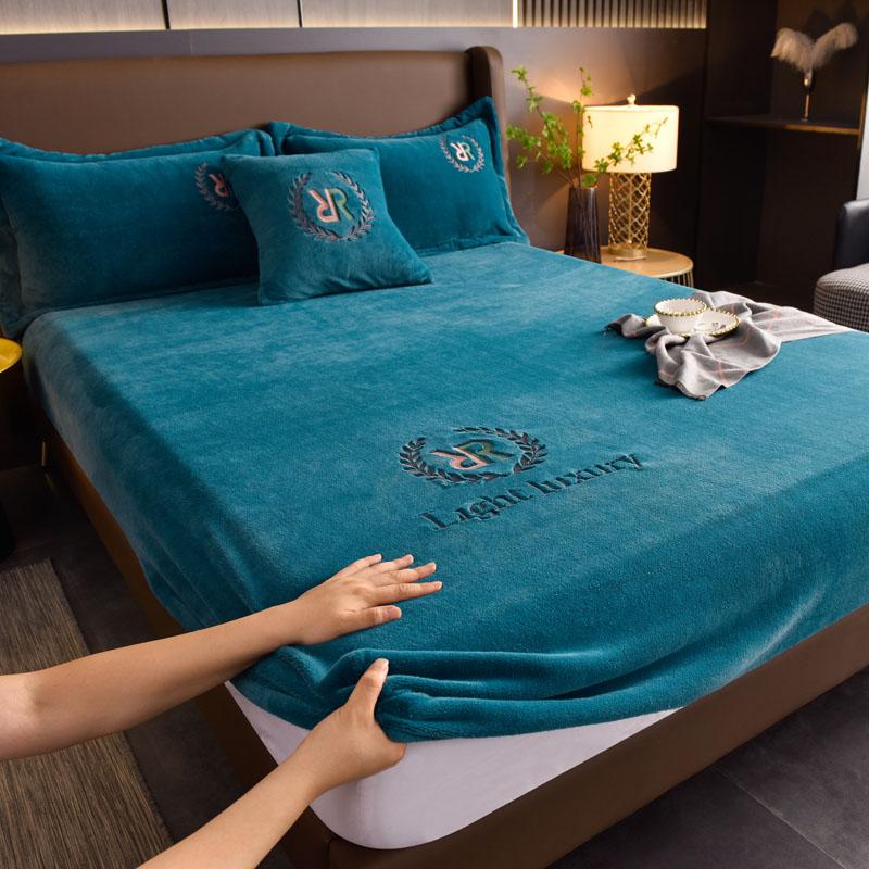 Furniture Component Solid Color Bed Cover Protector Bedspread Elastic Bed Fitted Sheets Plush Thicken Mattress Pad Cover King Queen 90 /160 /180x200