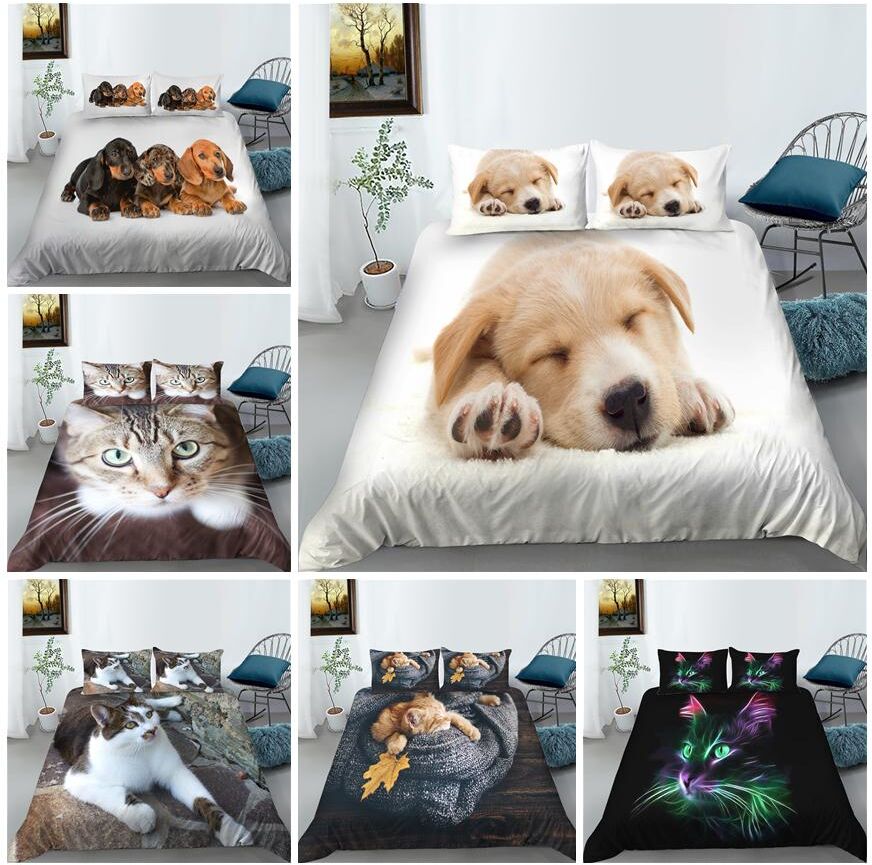 Aomy Home Bedding Set Bedroom Pet Theme Print Quilt Cover Pillowcase Home Bedding Set AU/EU/US Full Size Single/Double Bed Home Decoration