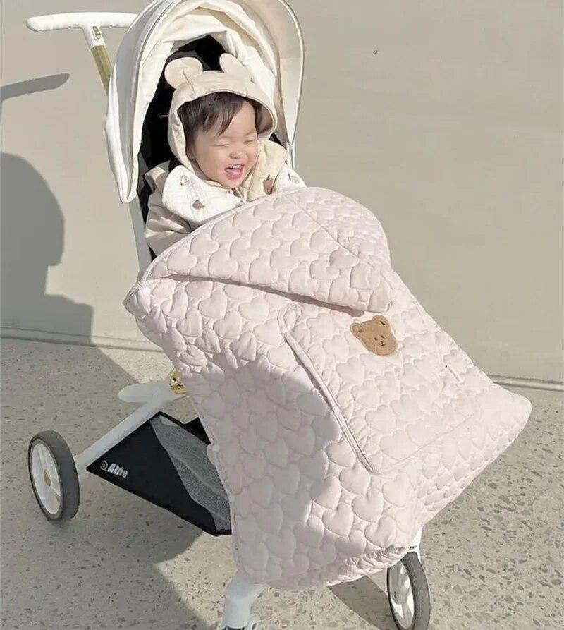 JMjm Winter Stroller Blanket Fleece Warm Baby Blanket Newborn Swaddle Infant Accessory Quilted Windproof Cloak Strap Wrap Quilt Cover