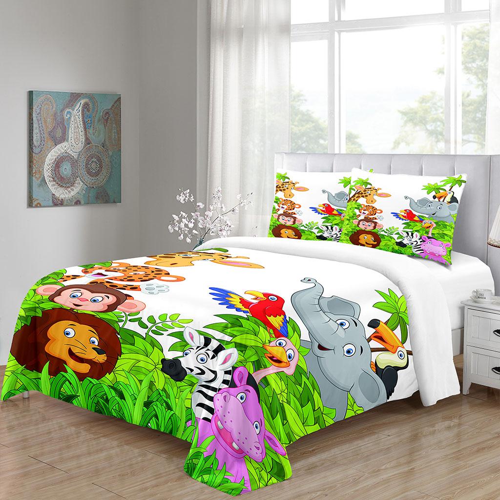 Furniture Component 3D Cute Cartoon Animal Zoo Children's Kids Queen Twin Full Bedding Sets Single Double Bed Duvet Cover Set and 2 pcs Pillow cover