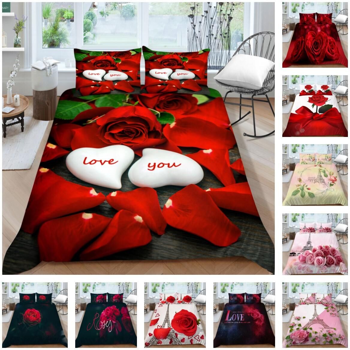 3D Bedding Set Rose Duvet Cover Set Rosing Home Bedclothes with Pillowcase Queen Size Bedding Woman Girl Luxury Bedding Cover