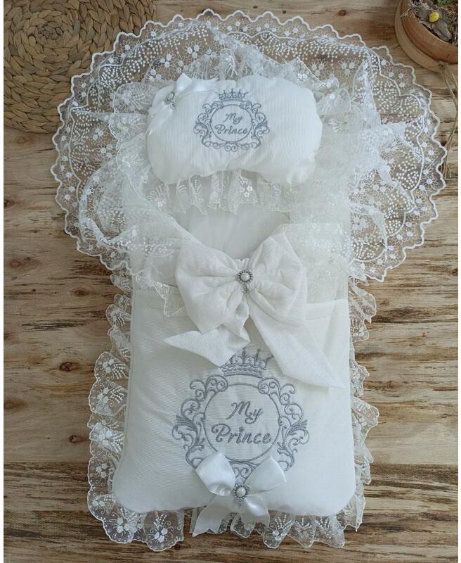 Modakids White My Prince Crown Baby Boy Swaddle Bottom Opening