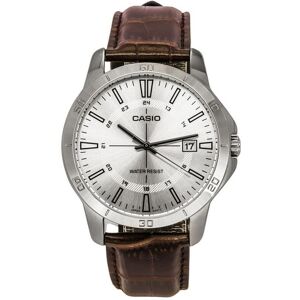 Casio Standard Analog Brown Leather Strap Silver Dial Quartz MTP-V004L-7C Men's Watch