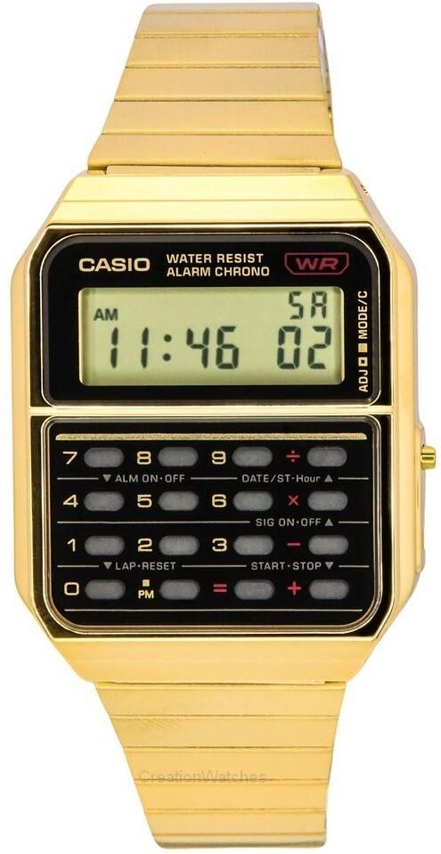 Casio Vintage Digital Calculator Gold Tone Stainless Steel Quartz CA-500WEG-1A Mens Watch