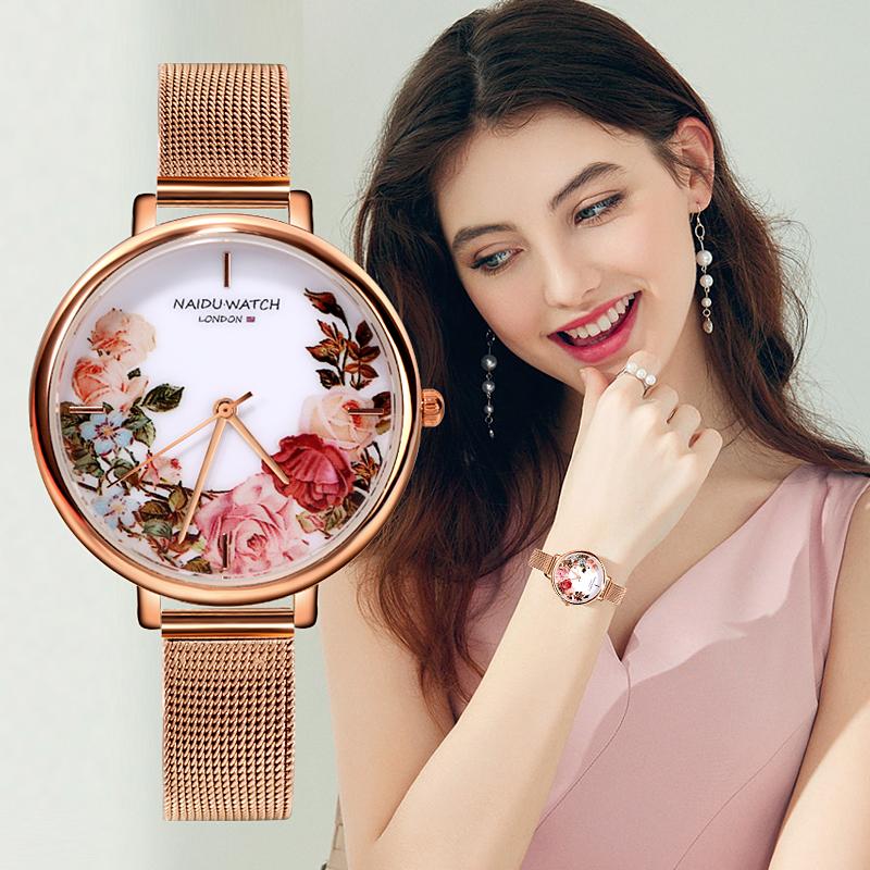 ZHAO FAN-Electronic Mesh Belt Fashion Women Watch Rose Gold Bracelet Wrist Watches China Style Clock