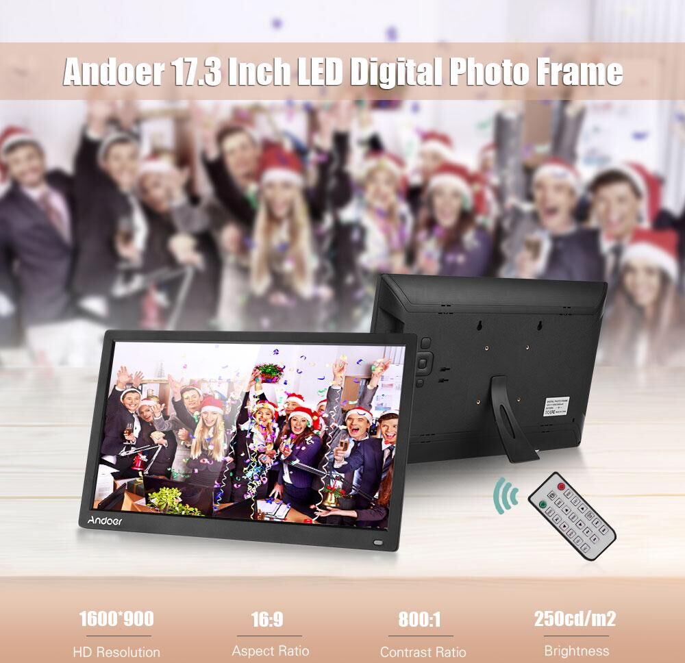 Andoer 17.3 Inch Desktop Digital Photo Picture Frame Album 1600*900 Resolution 16:9 TN LED Display