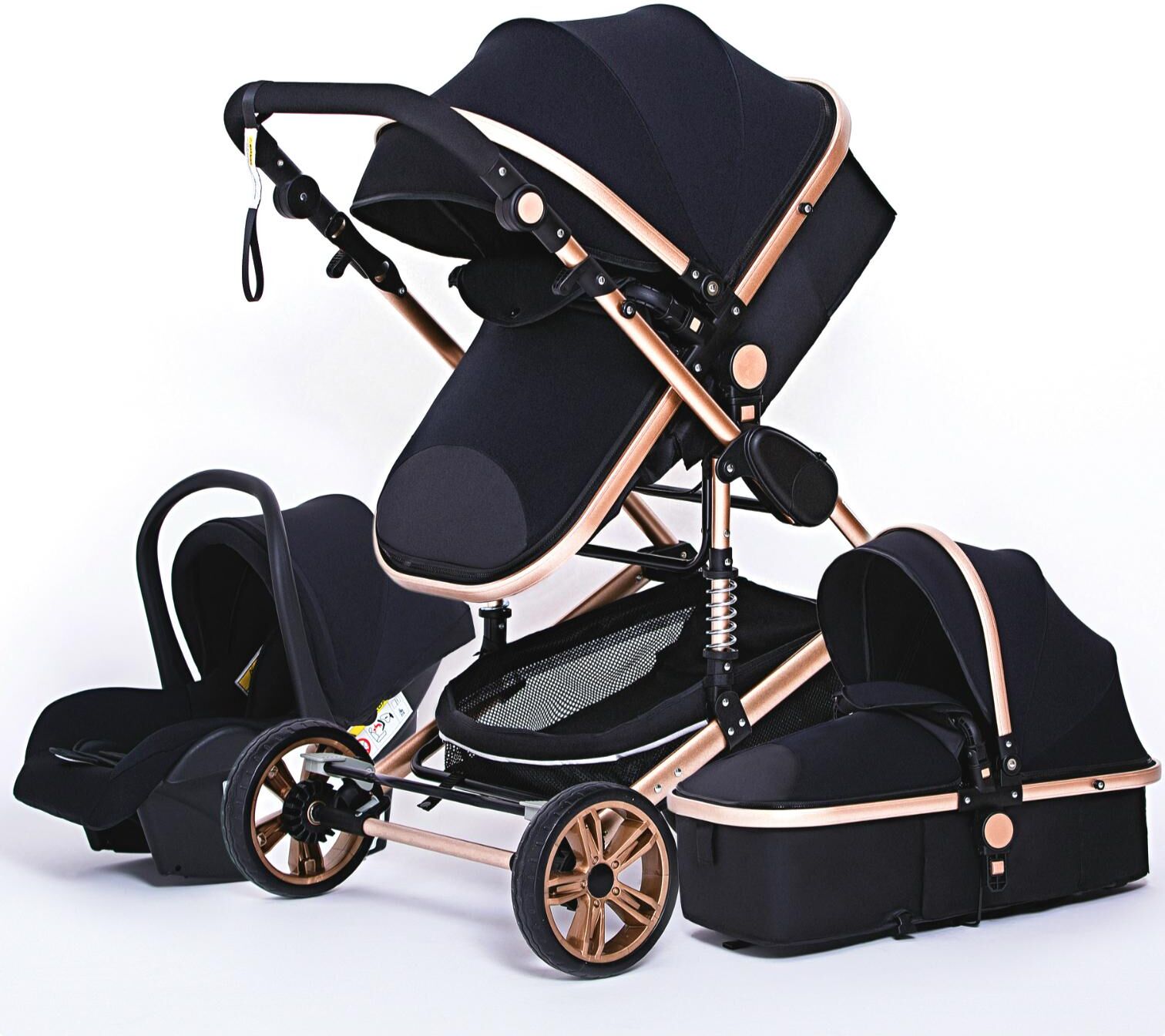 Creative selection Luxurious Baby Stroller 3 in 1 Portable Travel Baby Carriage Folding Prams Aluminum Frame High Landscape Car for Newborn Baby