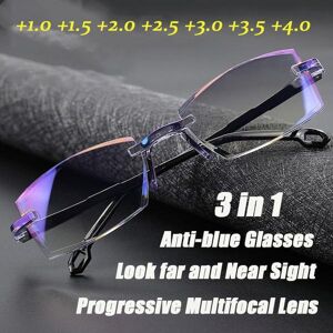 MAC18PR Rimless Diamond-cut Reading Glasses Anti-blue Light and Blue Film Integrated for Women Men Full Degree +1.0 +1.5 +2.0 +2.5 +3.0 +3.5 +4.0