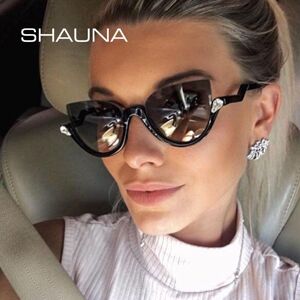 SHAUNA Classic Crystal Half Frame Sunglasses Women Fashion Anti-Blue Light Cat Eye Optical Frames Computer Glasses