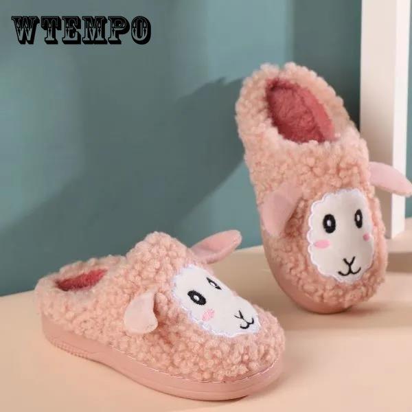 WTEMPO Winter Children's Plus Size Cotton Slippers Boys and Girls Cute Cartoon Warm Non Slip Indoor Cotton Shoes