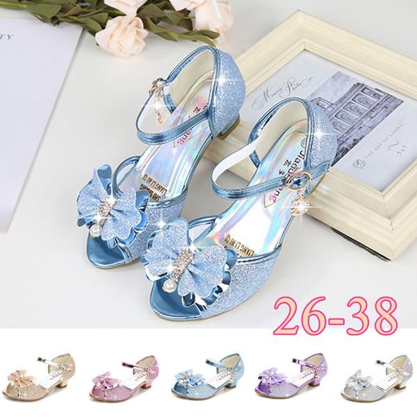 weihexin Girls' Crystal Shoes Princess Shoes Summer Children's Shoes High Heel Fish Mouth Bow Single Shoes Children's Princess Shoes Summer Sandals for Girls