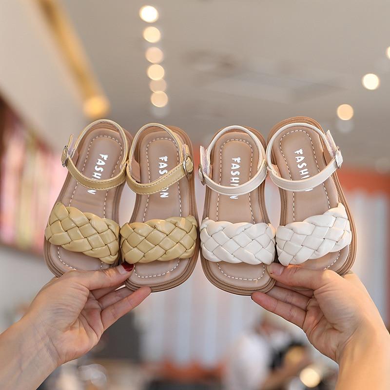 fashionbaby New Girls' Sandals Kids Beach Shoes Weave Style Fashion Woven Children's Sandals Soft Sole Open Toe Princess Shoes Summer