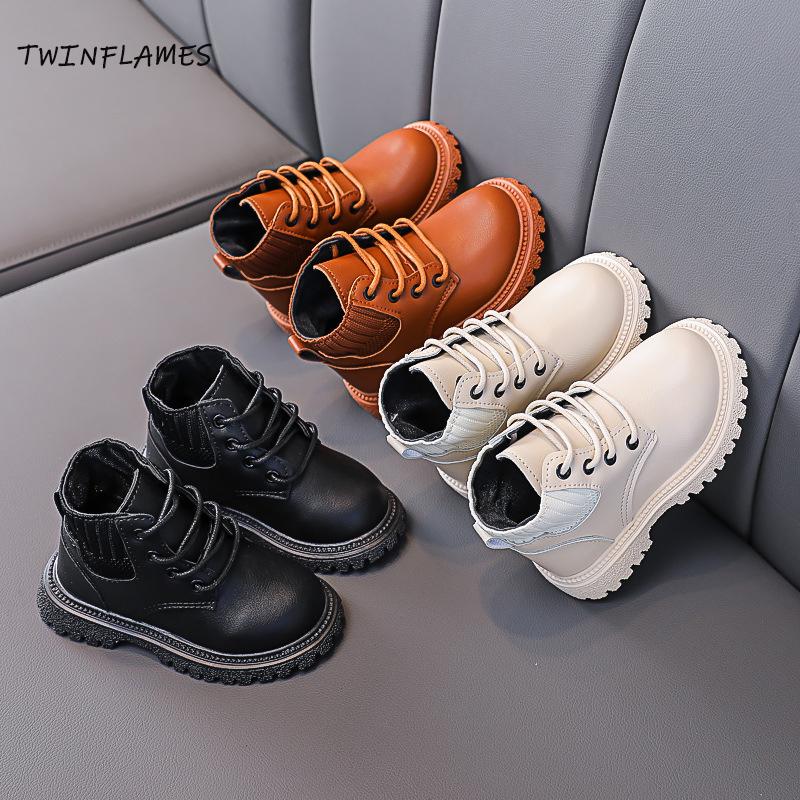 TWINFLAMES Fall Winter Children's Platform Snow Boots Girls Boys Plush Martin Boots Casual Warm Ankle Shoes Kids Fashion Sneakers