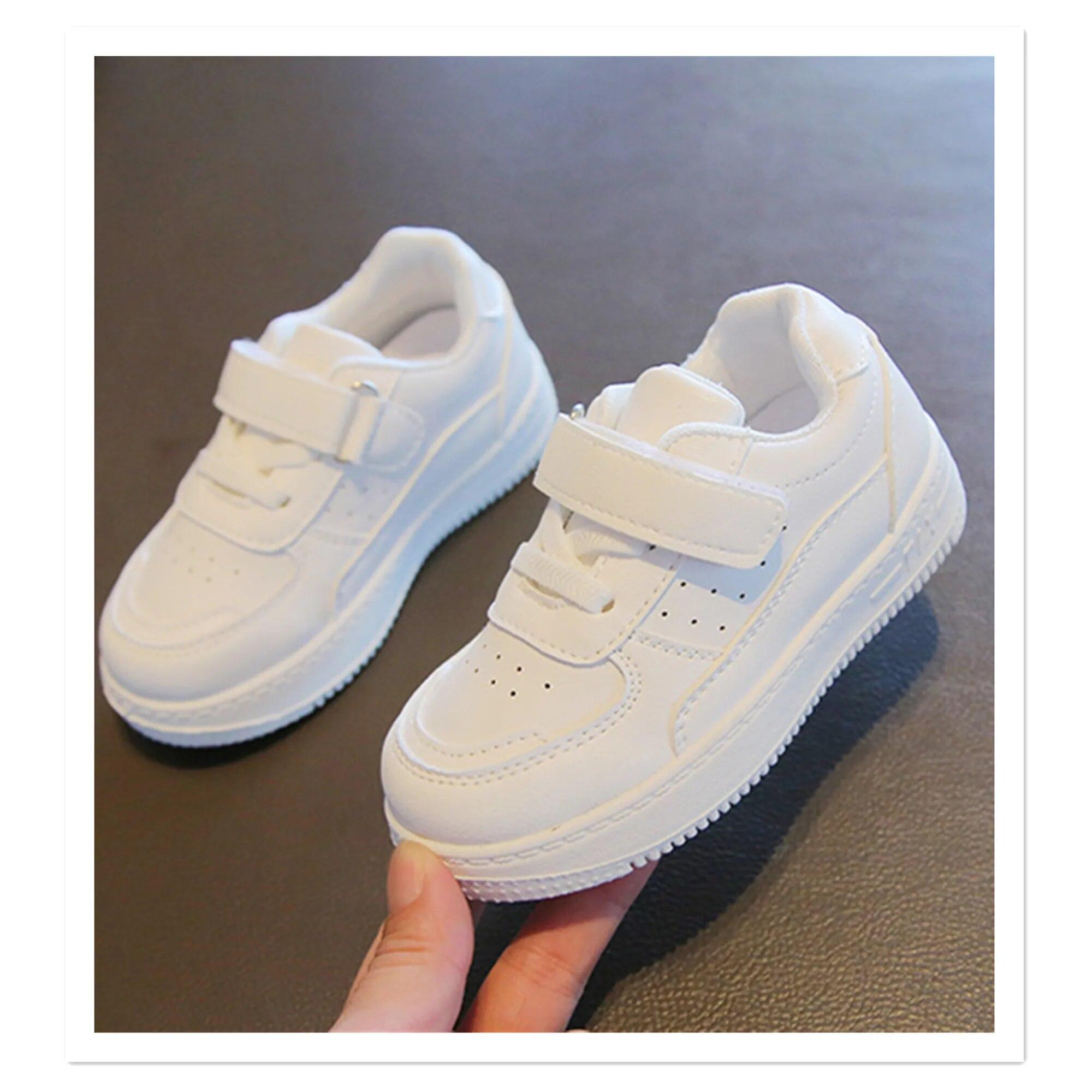 fashionbaby Children's Little White Shoes 2023 Spring and Autumn New Boys and Girls' Sports Shoes Casual Board Shoes Leather Top Soft Sole B