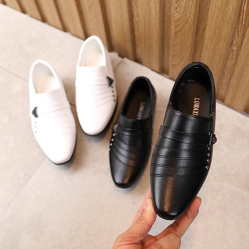 AYJZML Boys' Black Leather Shoes Boys' White Children's Shoes Children's Dress Fashion Show Shoes Leather Shoes