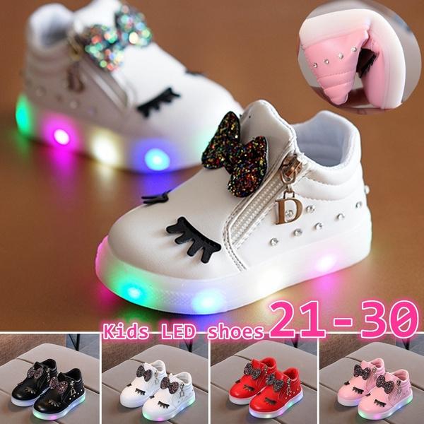 Good Luck Z Fashion Rhinestones Lights Children's Shoes Cartoon Bow LED Luminous Soft Bottom Girls Shoes Baby Shoes