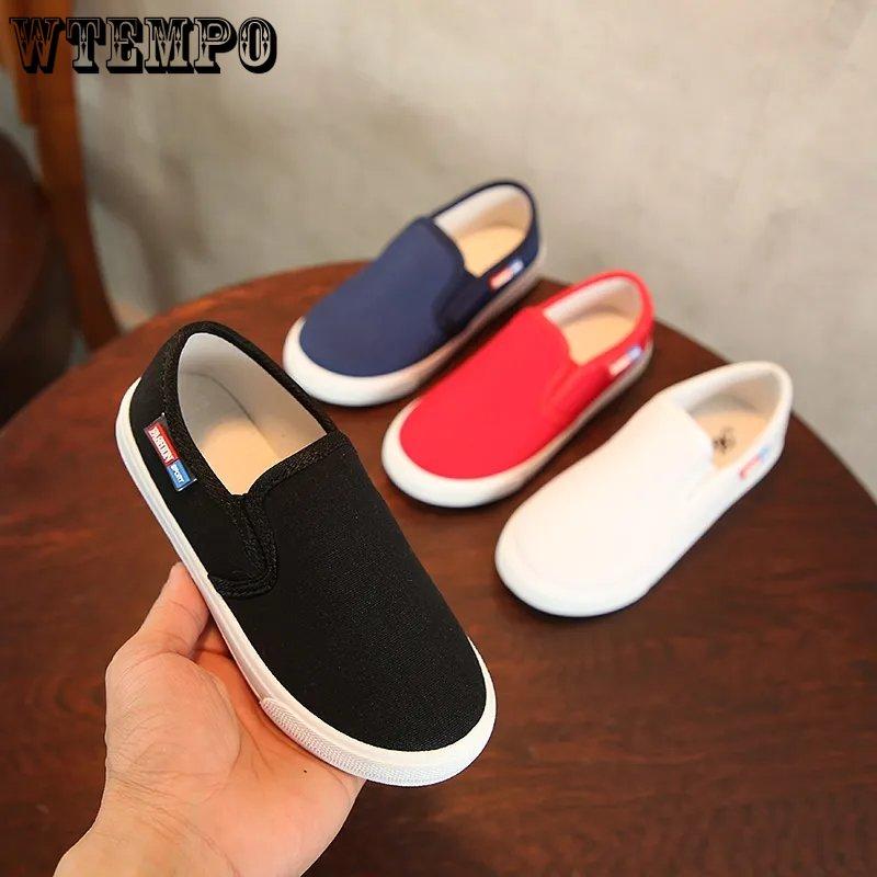 WTEMPO Children's Shoes for All Seasons Boys and Girls Soft Sole Anti-slip Flat Shoes Solid Color Kid's Casual Light Shoes