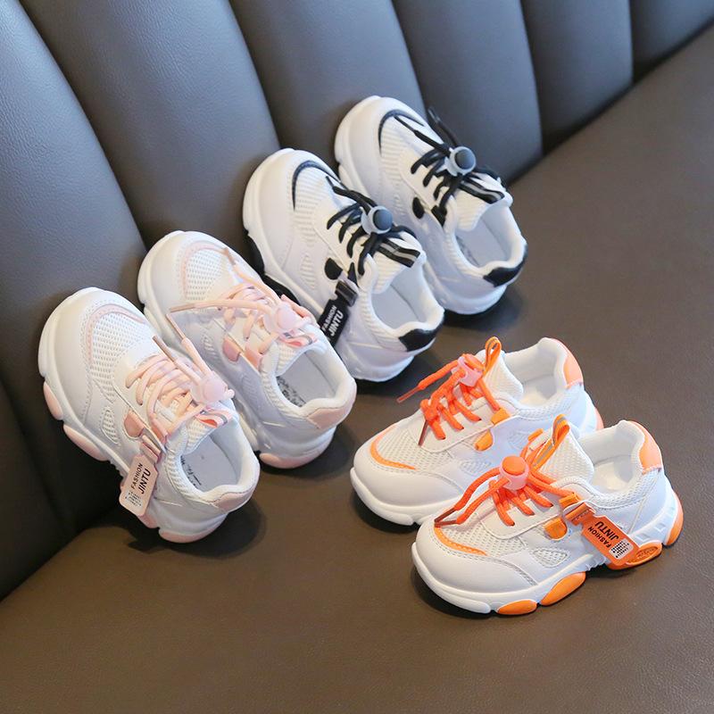 WAY NE 2023 Spring and Autumn Children's Sports Shoes New Boys and Girls' Little White Shoes Soft Sole Baby Shoes Walking Baby Shoes Mesh Shoes