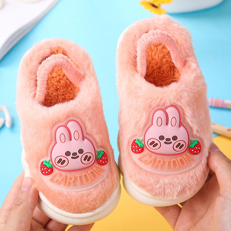 TWINFLAMES Winter Cute Rabbit Animal Bear Cartoon Furry Slippers Children's Cotton Slippers Warm Kids Soft Sole Baby Shoes