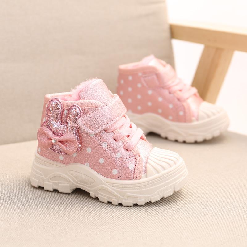 TWINFLAMES Girls Ankle Boots Fashion Princess PU Leather Rubber Outsole Children's Short Boots Autumn Winter Pink Plush Cotton-padded Shoes