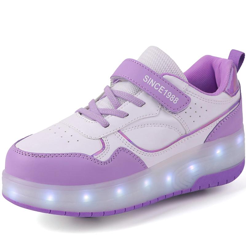 FANQISON Casual Shoes 29-40 Children's Luminous Sports Shoes Rubbing Shoes Children's Shoes Solid Milk Patch Can Charging Lamp Shoes