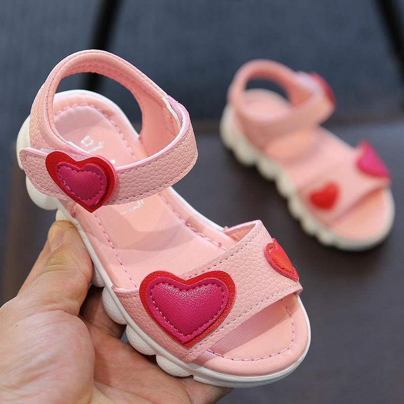 QM Dream Summer Children's Sandals Korean Sandals Open-toed Shoes Velcro Love Girls Casual Sandals