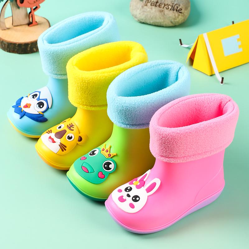 Newdvs 2020 New Children's Rain Boots Korean Cartoon Animal Baby Water Shoes Boys Plus Velvet Warm Girls Rain Boots