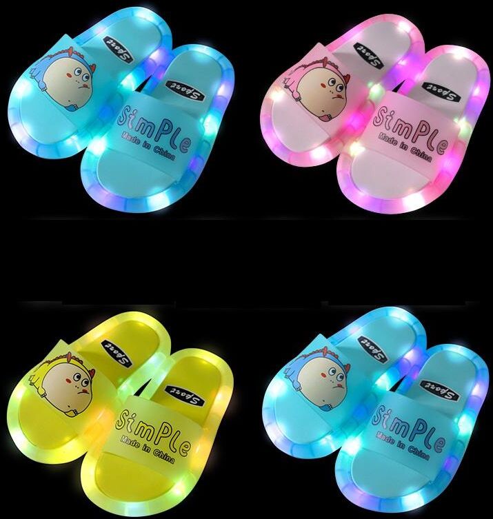 91530326MAC32EC66D Children‘s Boys Girls Slippers Cartoon Animals Shoes Lighted Fashion Cute Shoes Bathroom Kids Gifts Toddler Slippers Flat