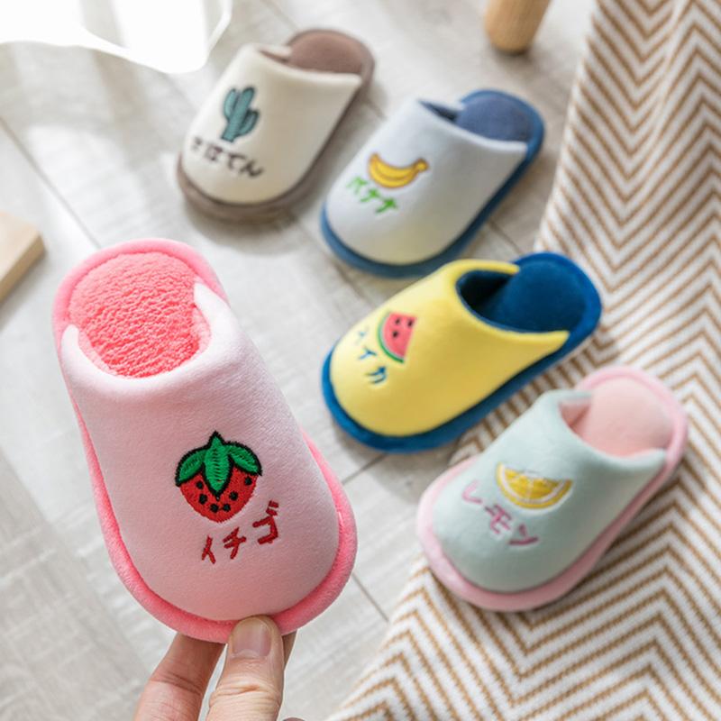 Kidsyuan Children's Slippers Baby Non-Slip Shoes Cute Fruit Pattern Kids Cotton Slippers Winter Warm Home Footwear