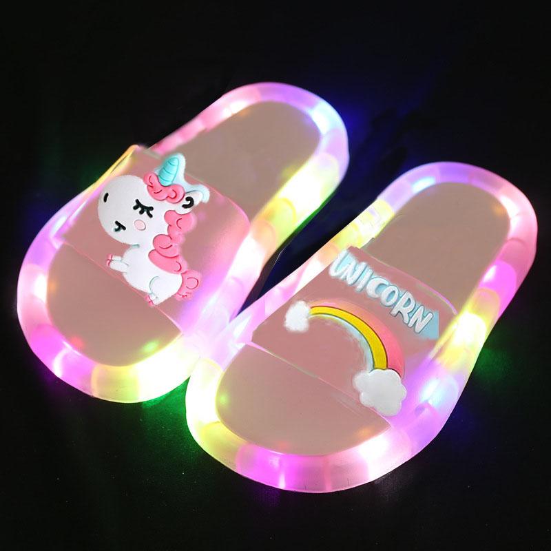 The best future Cute Girl Slippers Children Unicorn LED Kids Slippers Baby Sandals Kids Shoes for Girl Boys Light Up Shoes Toddler