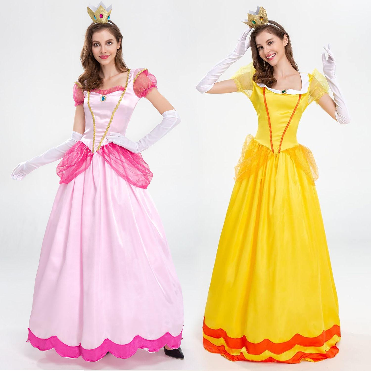 PYJYP Cosplay Palace Sweet Pink Princess Dress Peach Girls Costume Women Cosplay Halloween Mother Daugter Party Dress Up Clothing Fancy Dress Adult