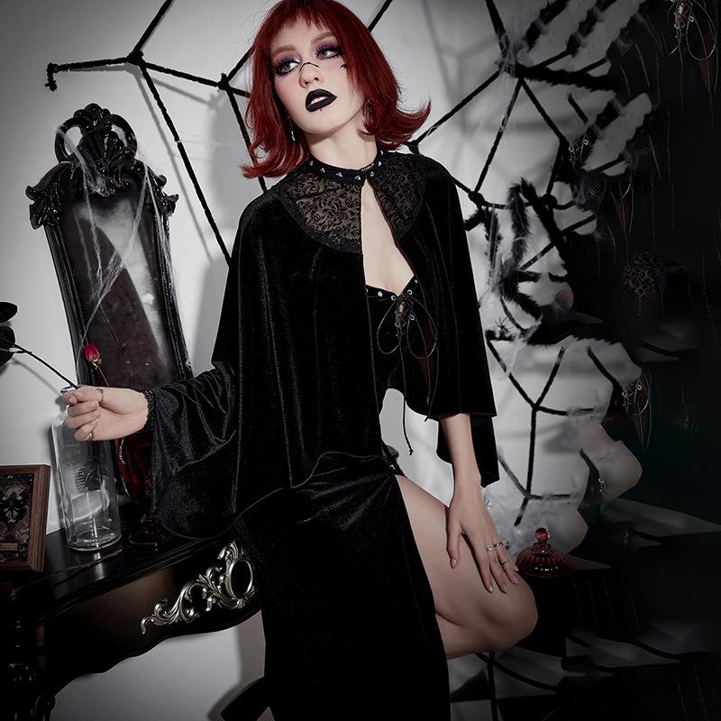 PC31NQ Floral Lace Rivets Women Cosplay Halloween Vampire Gothic Cloak Steampunk Coat Y2k Vintage Top Victorian Jacket