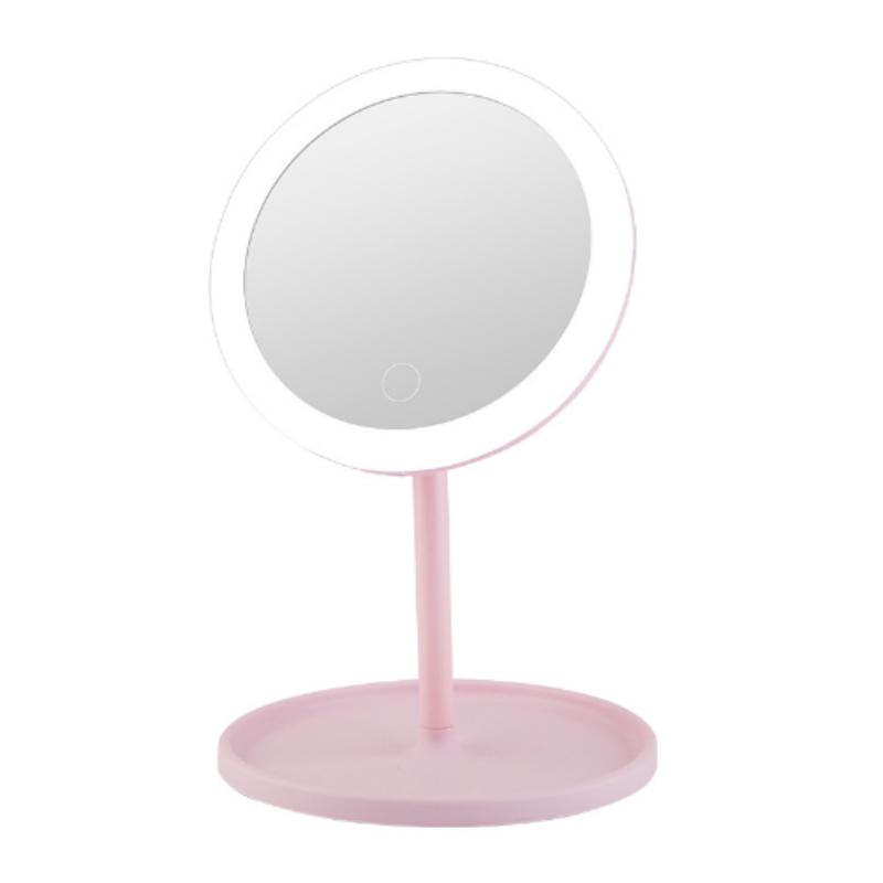 Cosmetology Cosmetics LED Touch Screen Makeup Mirror Square Vanity Mirror Princess Women Pink Beauty Tools Circular LED Mirror