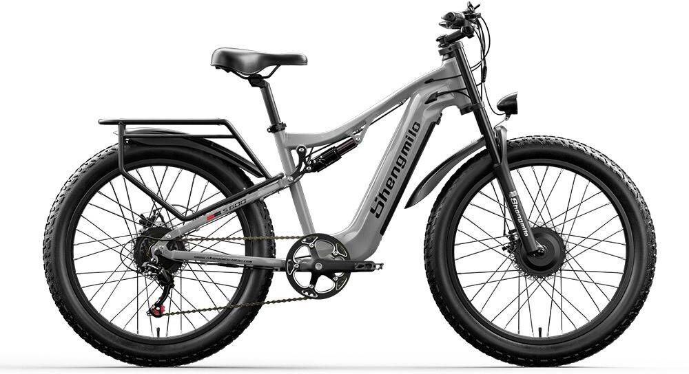 Shengmilo Adult Electric Bicycle 48V 840Wh Dual Motor Mountain Bike 26-inch Full Suspension 7-Speed LCD Display S600 Gray