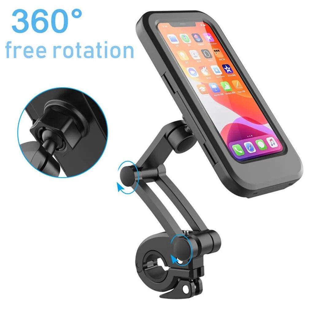 SKIICAPA-1st Universal Waterproof Motorcycle Bicycle Phone Holder Mobile Support Bike Handlebar Stand Holder 360° Adjustable Cell Phone Support Mount Bracket